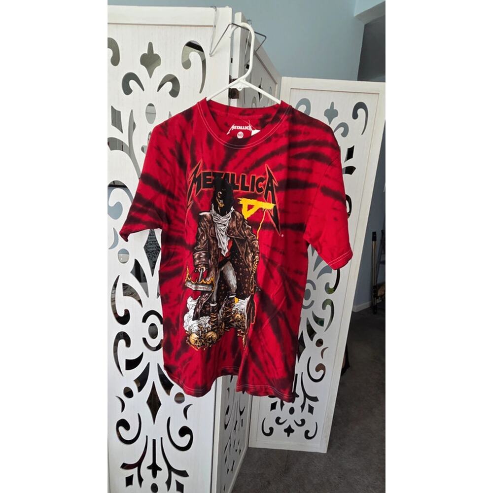 Metallica Unforgiven Tie Dye Band Tee Red Black Graphic Shirt MD NWT